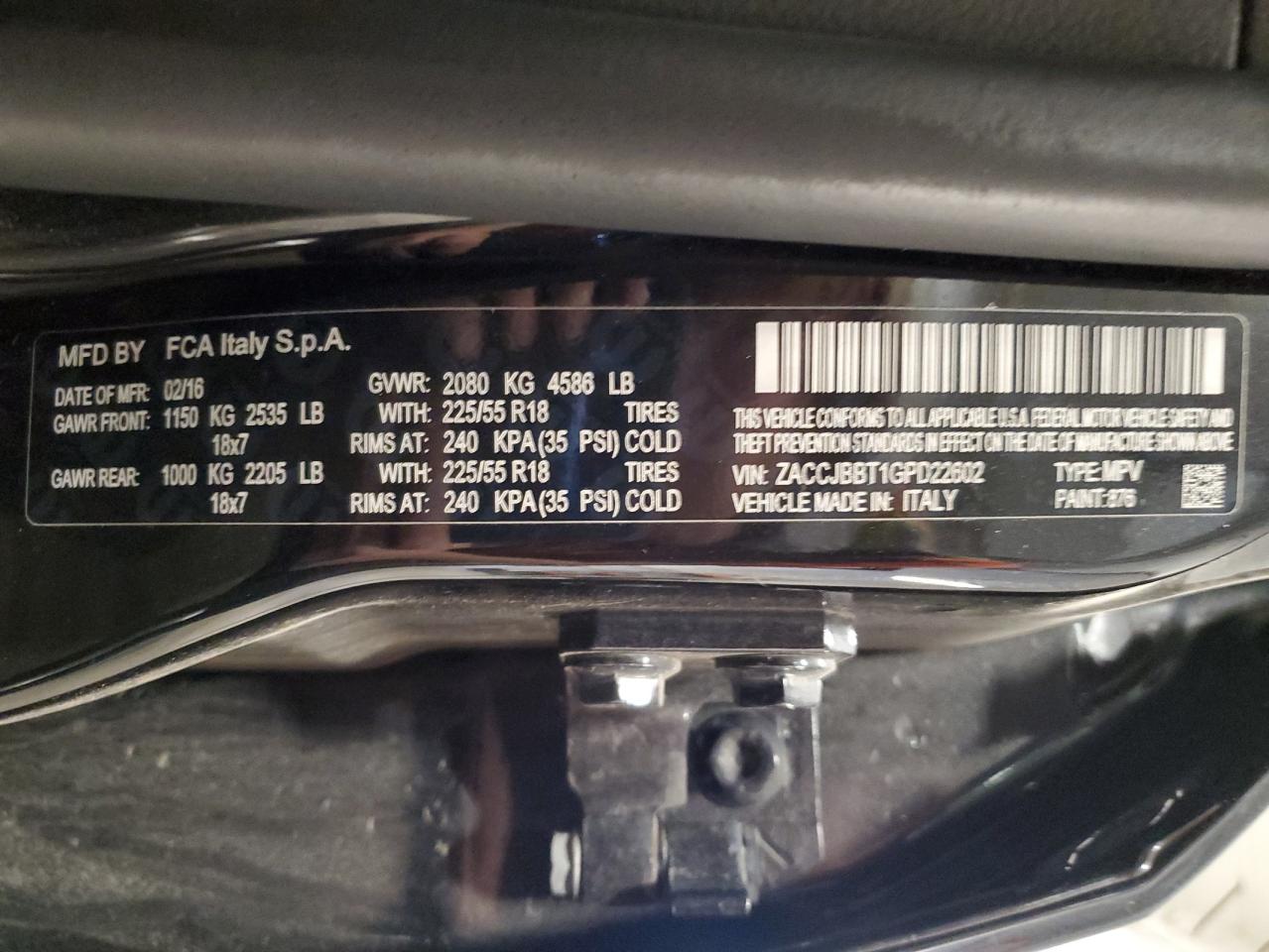 2016 Jeep Renegade Latitude VIN: ZACCJBBT1GPD22602 Lot: 82304675