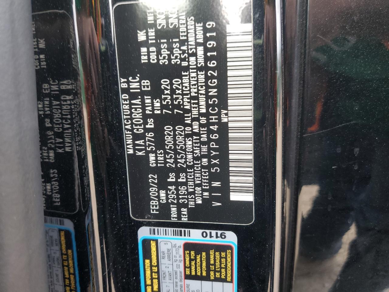 2022 Kia Telluride S VIN: 5XYP64HC5NG261919 Lot: 85114555