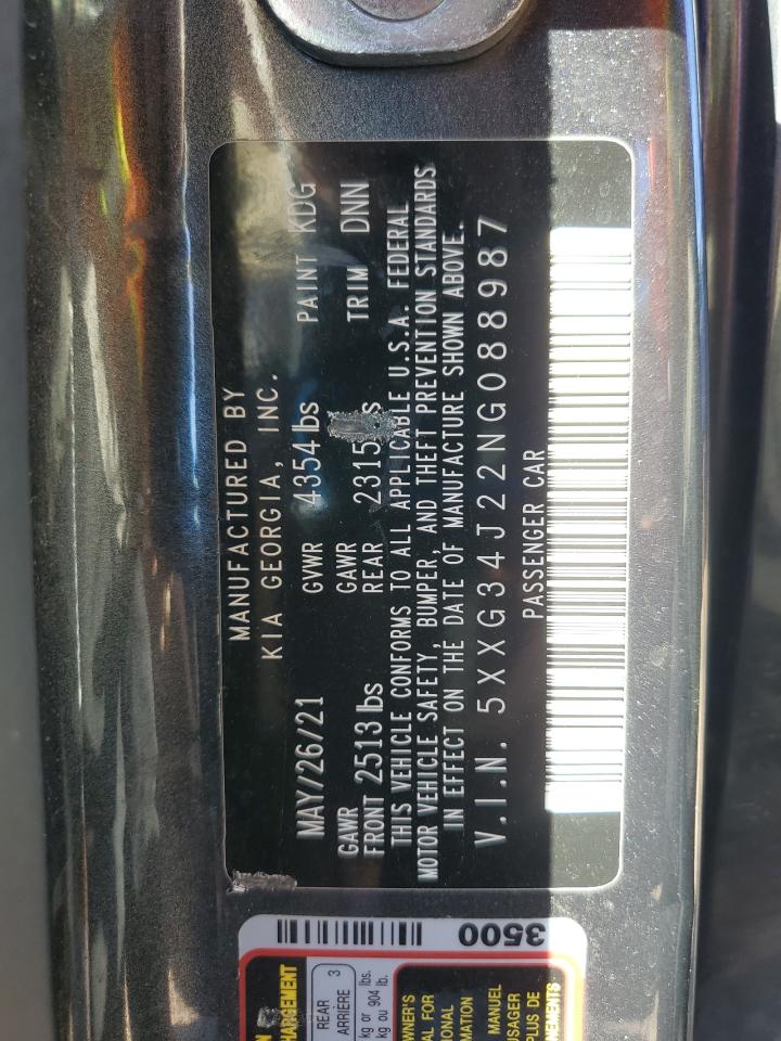 2022 Kia K5 Ex VIN: 5XXG34J22NG088987 Lot: 90271325