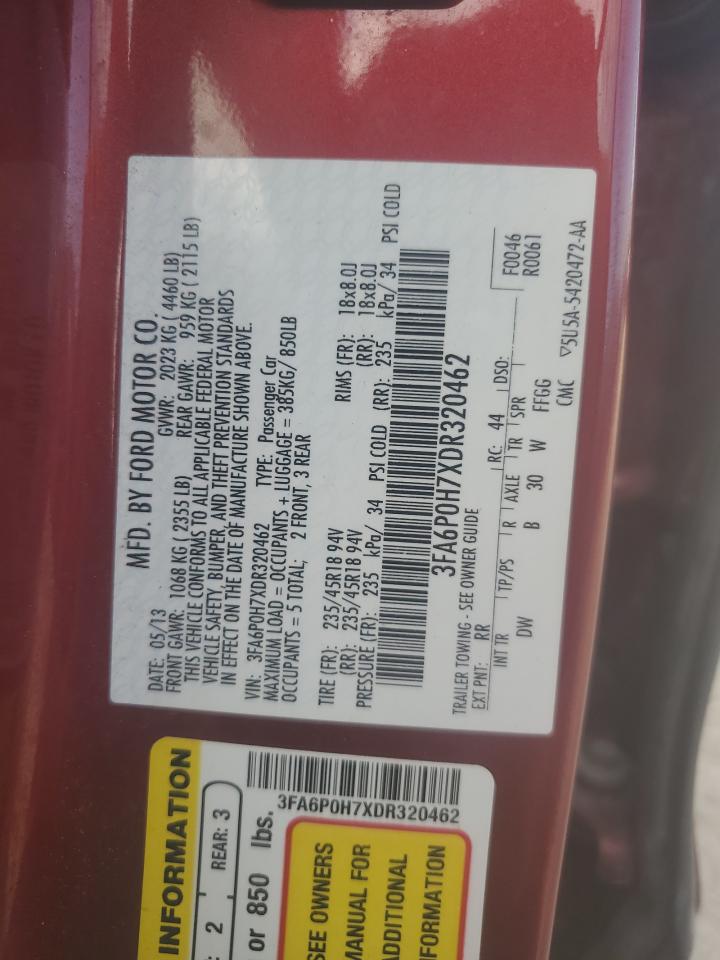 2013 Ford Fusion Se VIN: 3FA6P0H7XDR320462 Lot: 86455315