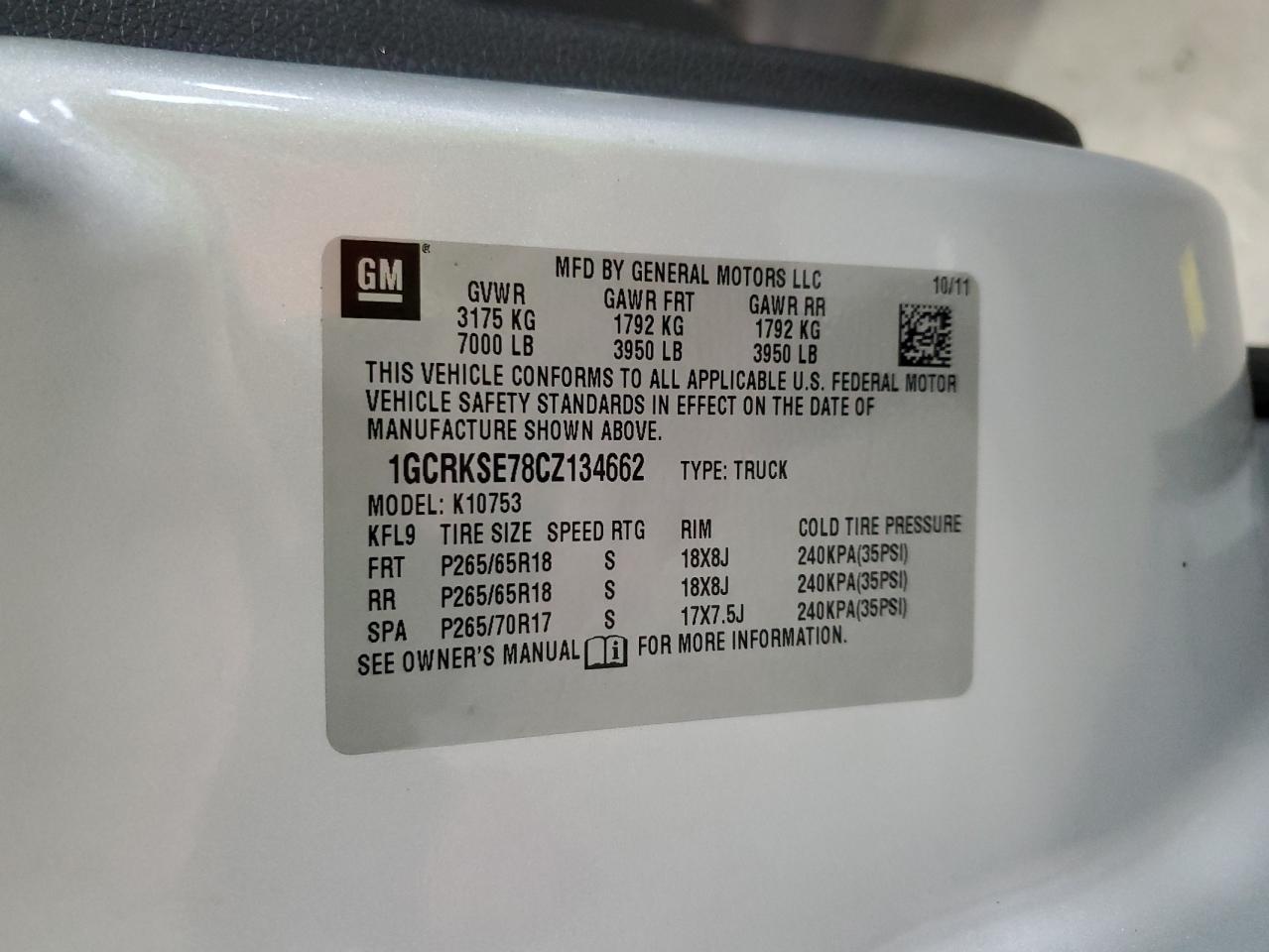 2012 Chevrolet Silverado K1500 Lt VIN: 1GCRKSE78CZ134662 Lot: 82402425