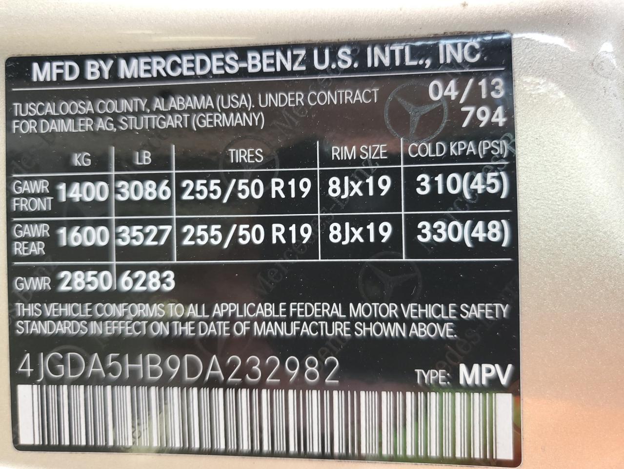 2013 Mercedes-Benz Ml 350 4Matic VIN: 4JGDA5HB9DA232982 Lot: 84807555