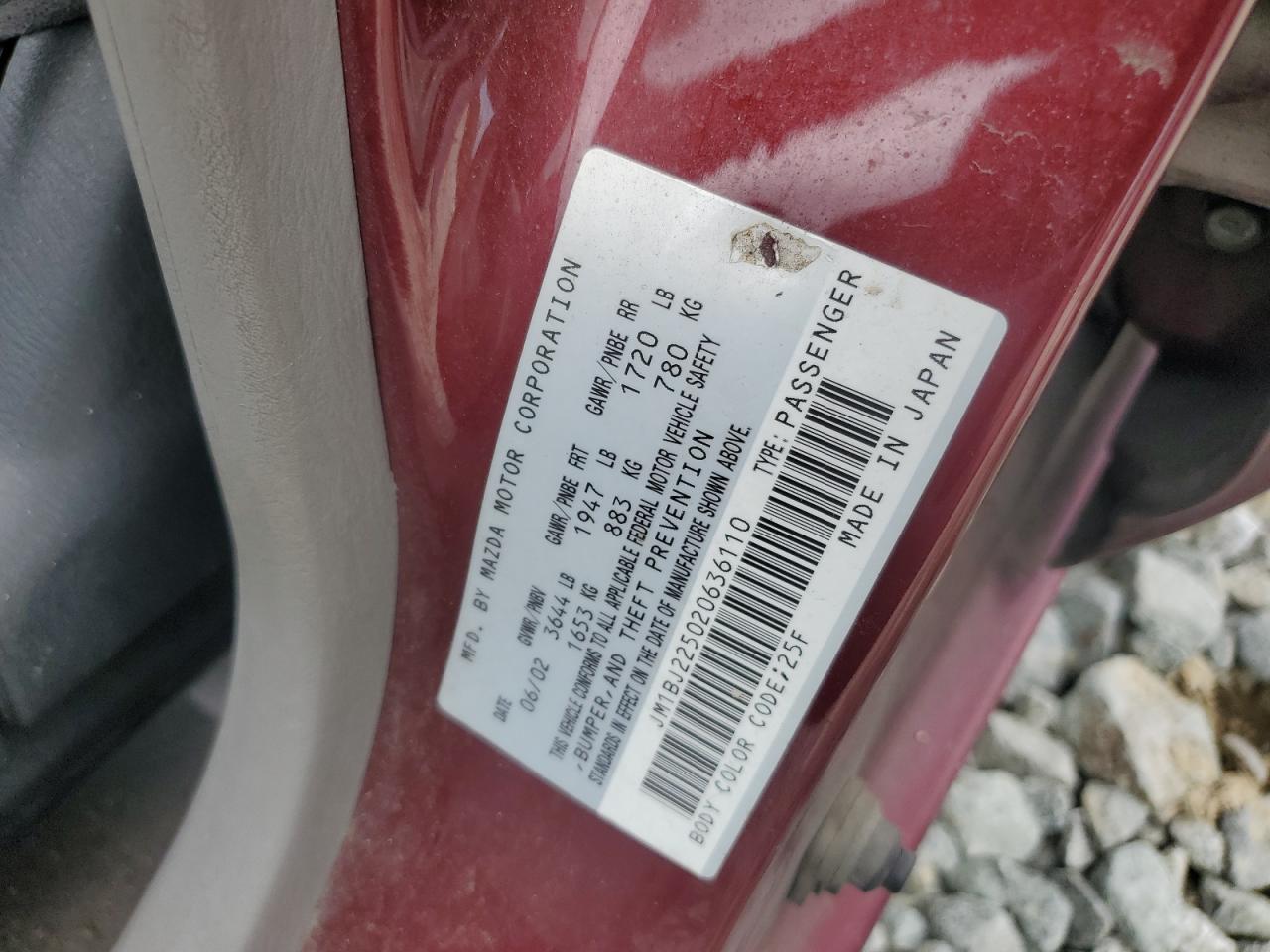 2002 Mazda Protege Dx VIN: JM1BJ225020636110 Lot: 81786975