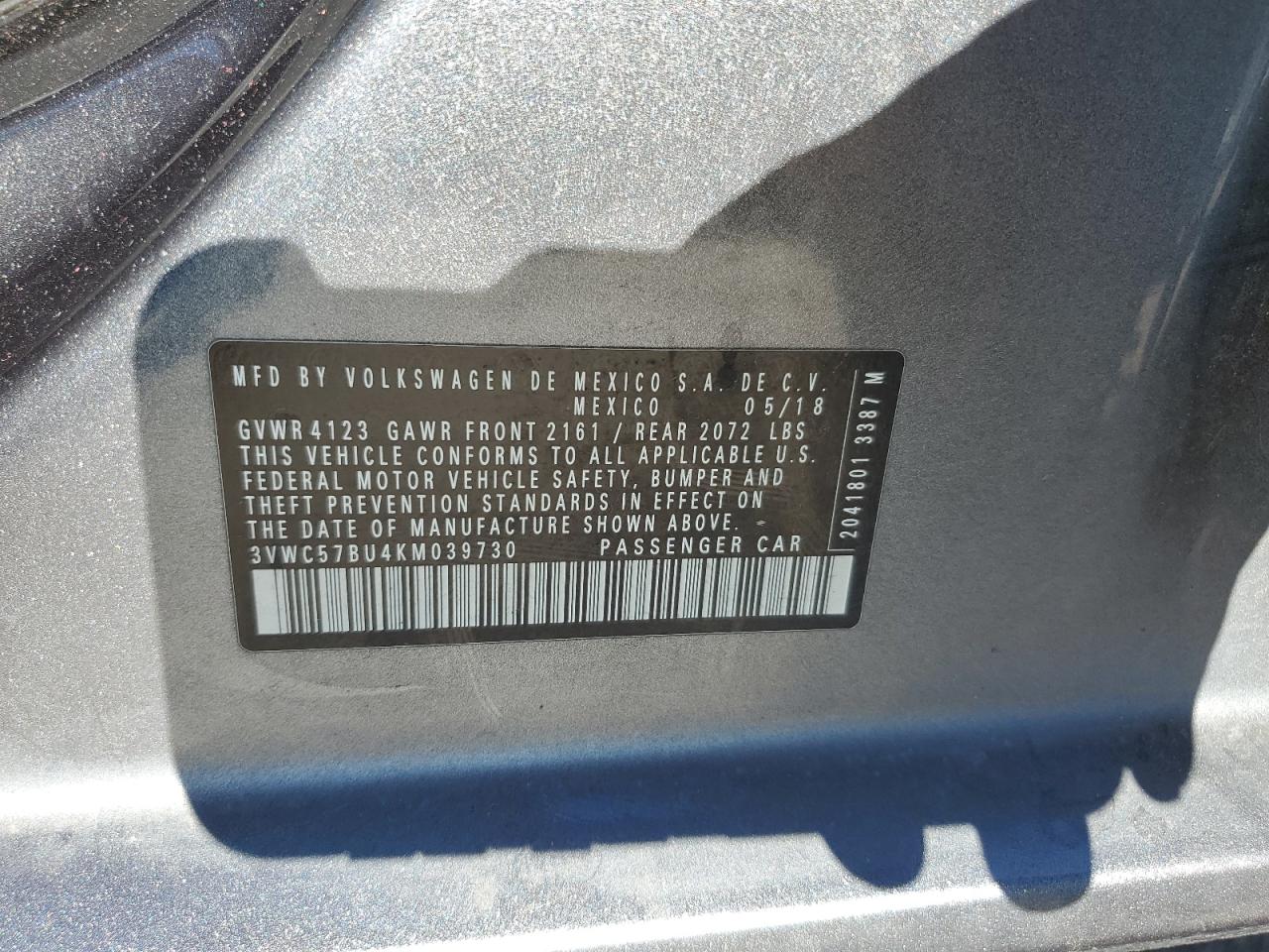 2019 Volkswagen Jetta S VIN: 3VWC57BU4KM039730 Lot: 82321035