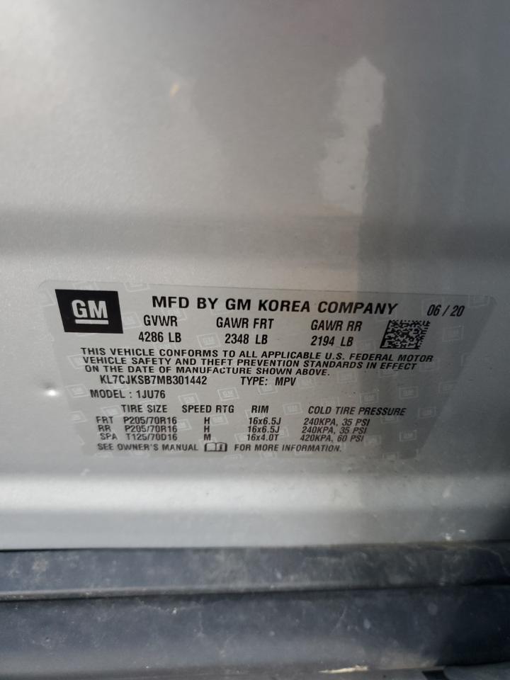 2021 Chevrolet Trax Ls VIN: KL7CJKSB7MB301442 Lot: 82714655