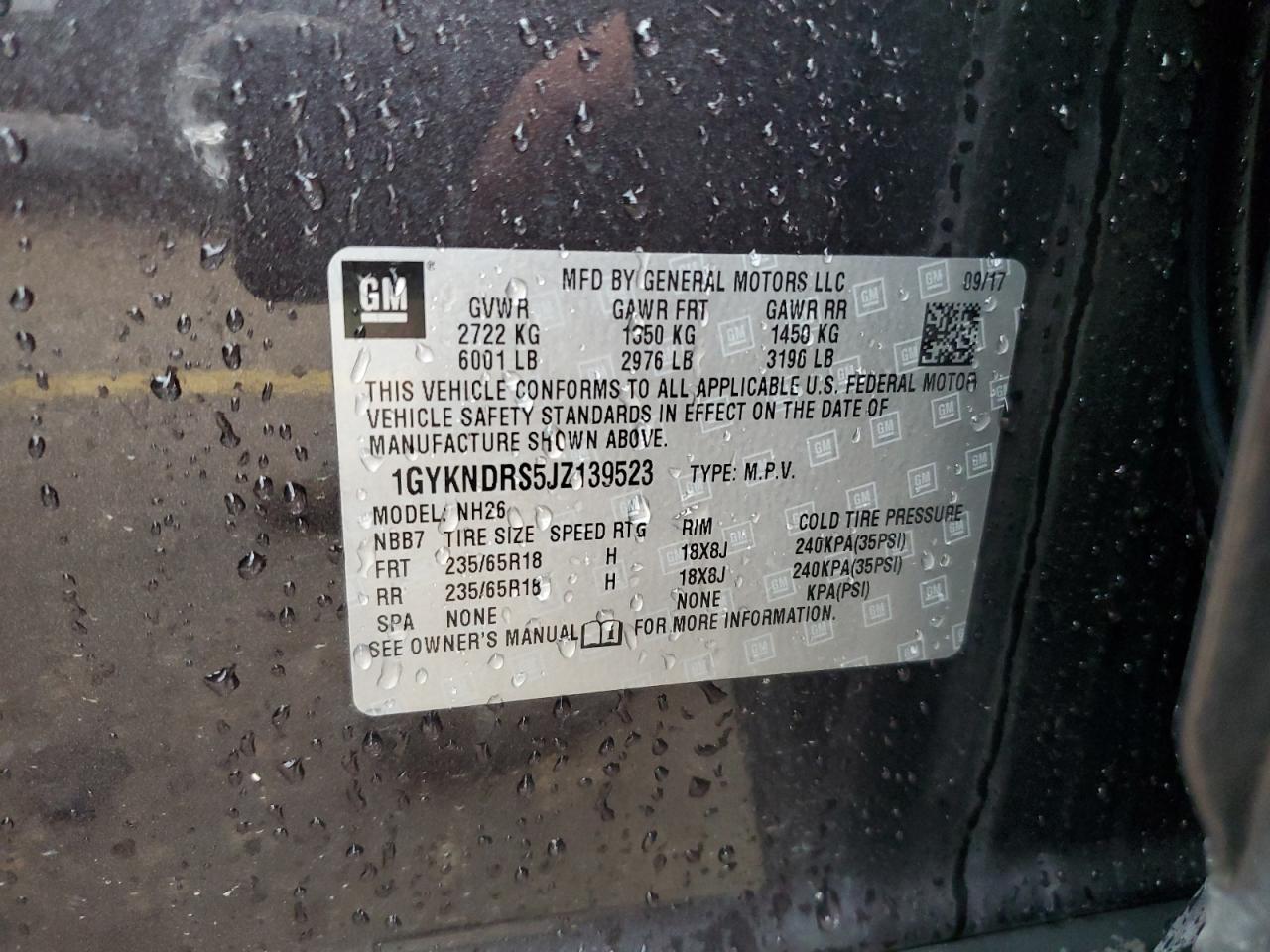 2018 Cadillac Xt5 Luxury VIN: 1GYKNDRS5JZ139523 Lot: 84954465