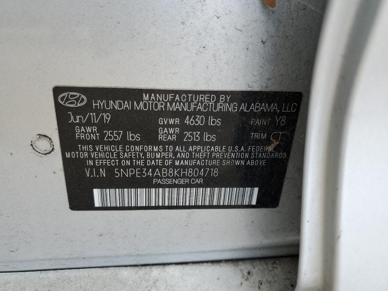 2019 Hyundai Sonata Limited Turbo VIN: 5NPE34AB8KH804718 Lot: 85942575