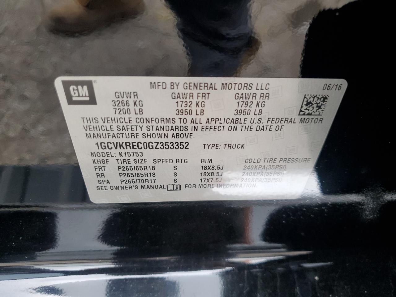 2016 Chevrolet Silverado K1500 Lt VIN: 1GCVKREC0GZ353352 Lot: 82332775