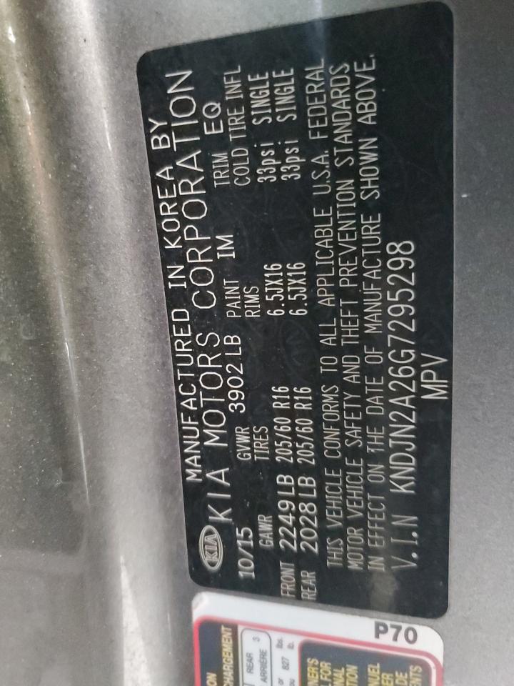 2016 Kia Soul VIN: KNDJN2A26G7295298 Lot: 85565935