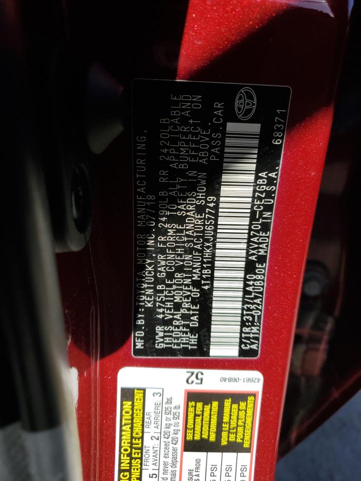 2018 Toyota Camry L VIN: 4T1B11HKXJU657749 Lot: 85506695