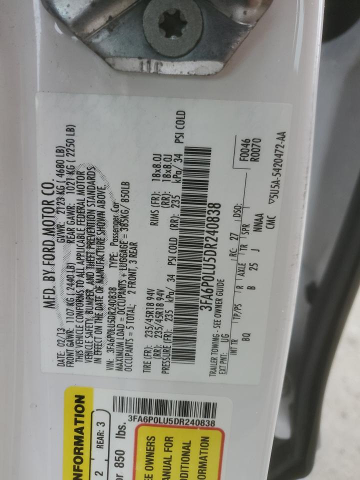 2013 Ford Fusion Se Hybrid VIN: 3FA6P0LU5DR240838 Lot: 87414815