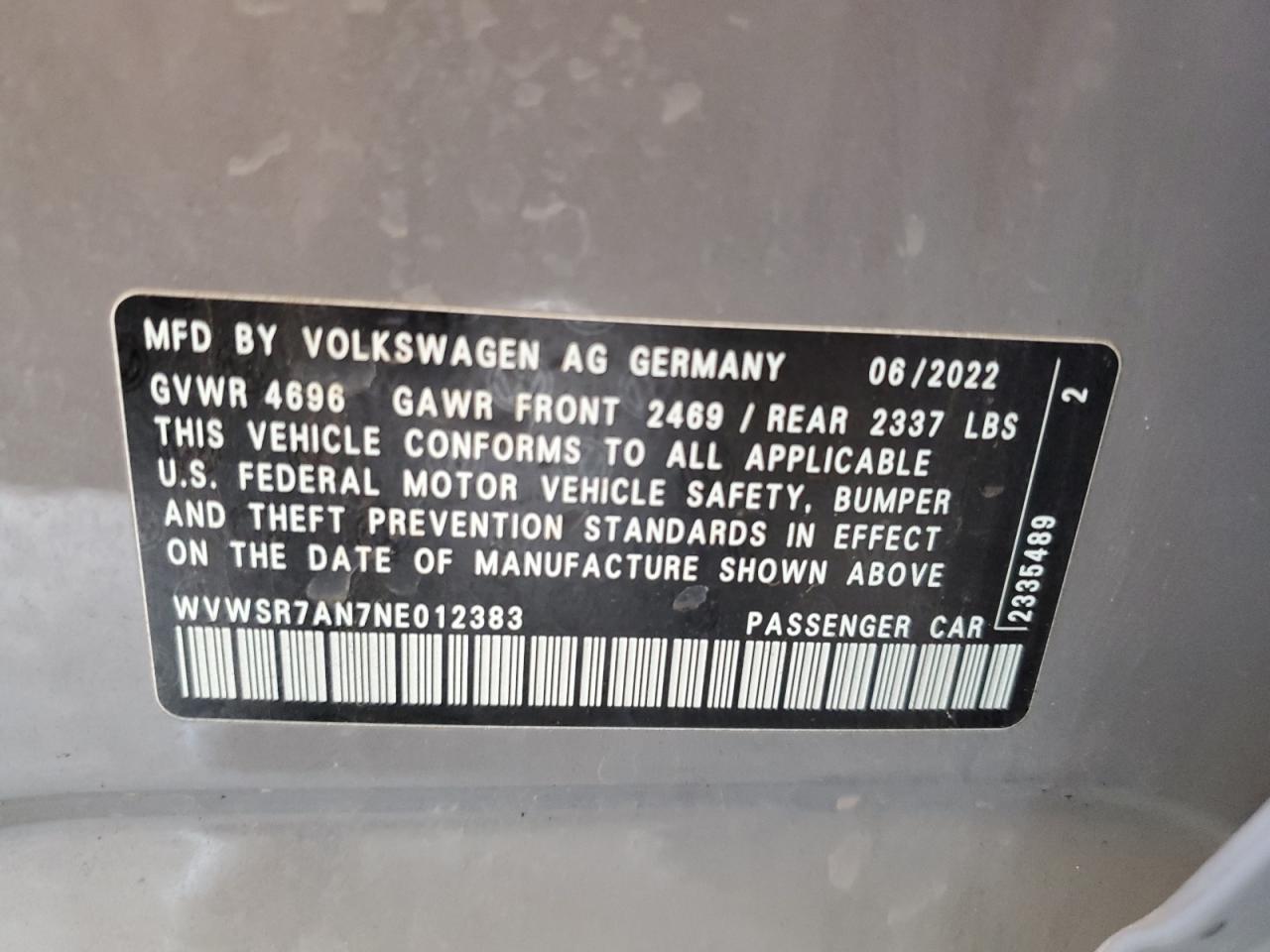 2022 Volkswagen Arteon Se R-Line VIN: WVWSR7AN7NE012383 Lot: 87238585