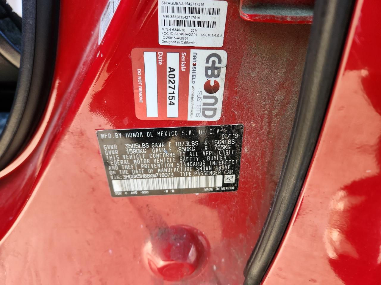 2019 Honda Fit Ex VIN: 3HGGK5H88KM718073 Lot: 82775175