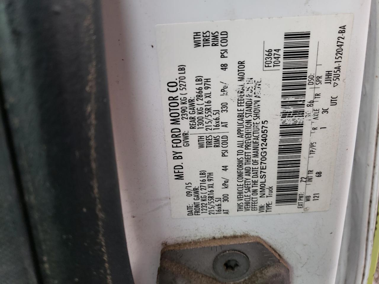 2016 Ford Transit Connect Xl VIN: NM0LS7E70G1240575 Lot: 86691345