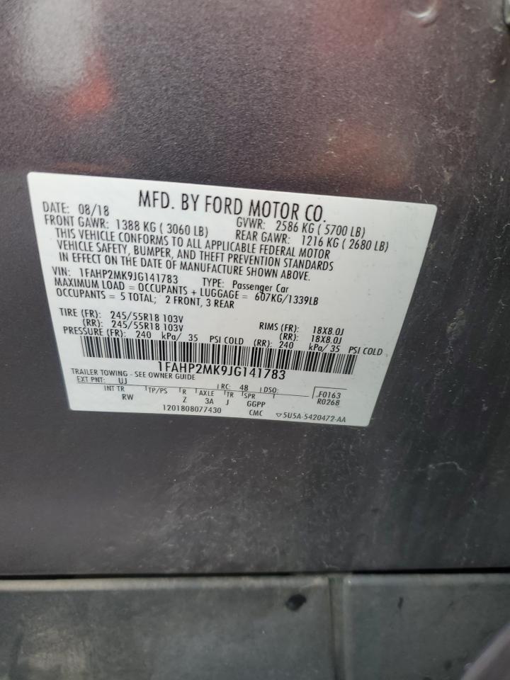 2018 Ford Taurus Police Interceptor VIN: 1FAHP2MK9JG141783 Lot: 90910485