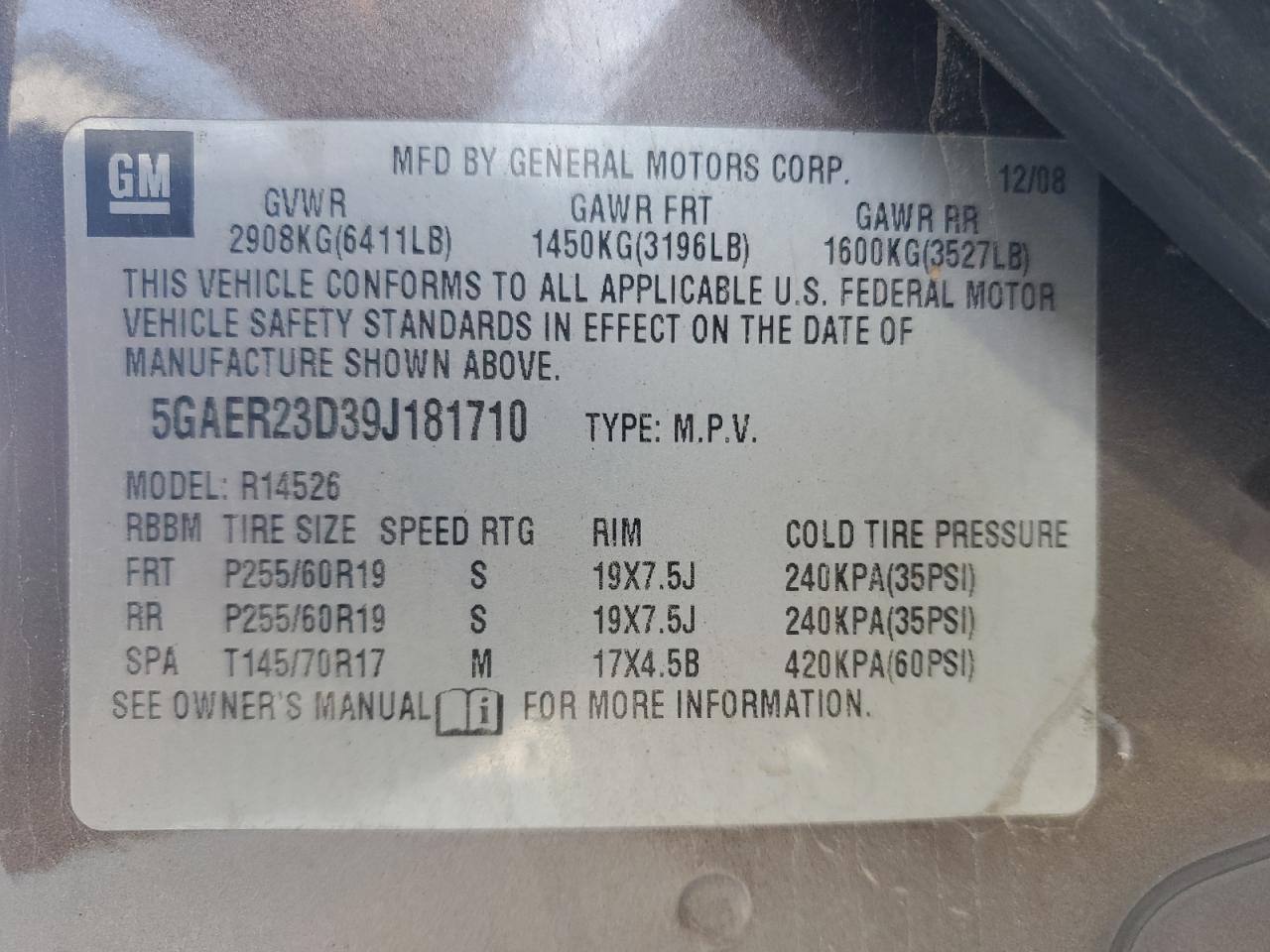 2009 Buick Enclave Cxl VIN: 5GAER23D39J181710 Lot: 84420925