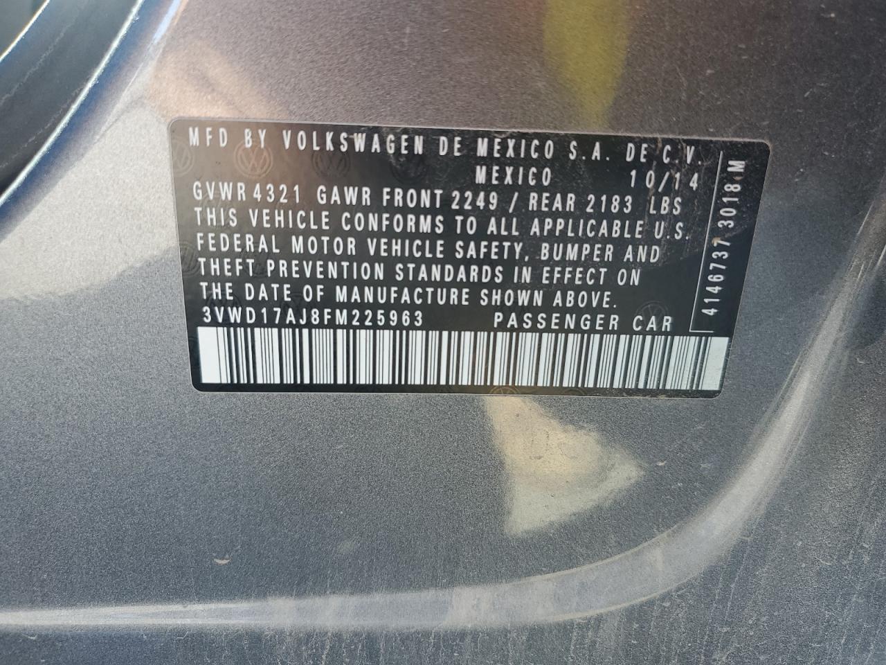 2015 Volkswagen Jetta Se VIN: 3VWD17AJ8FM225963 Lot: 81992505