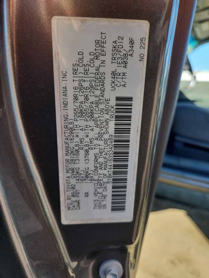 2003 Toyota Tundra Sr5 VIN: 5TBKT44163S342489 Lot: 85877135