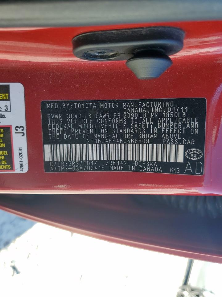 2011 Toyota Corolla Base VIN: 2T1BU4EE4BC566809 Lot: 81890395