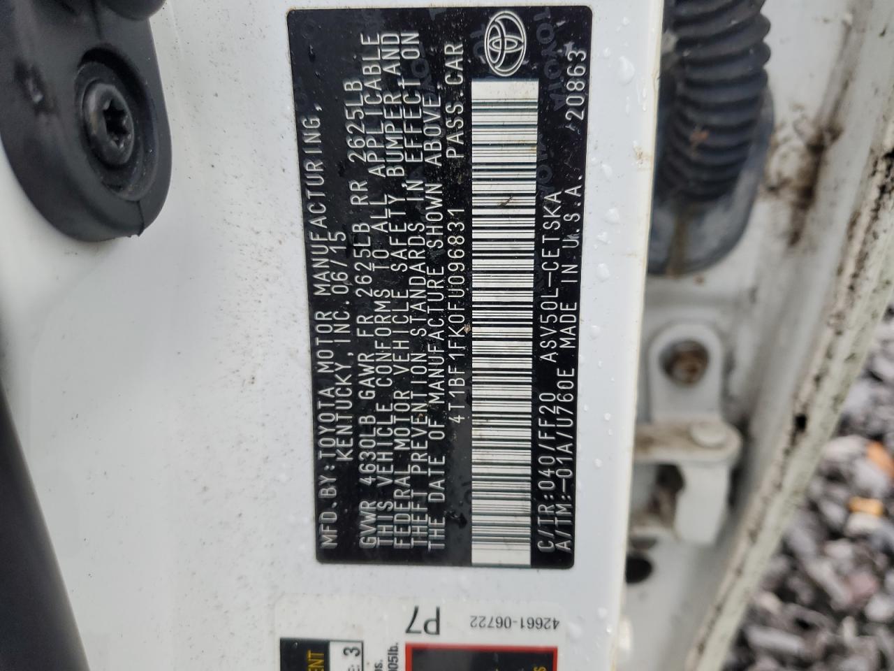 2015 Toyota Camry Le VIN: 4T1BF1FK0FU096831 Lot: 90095295