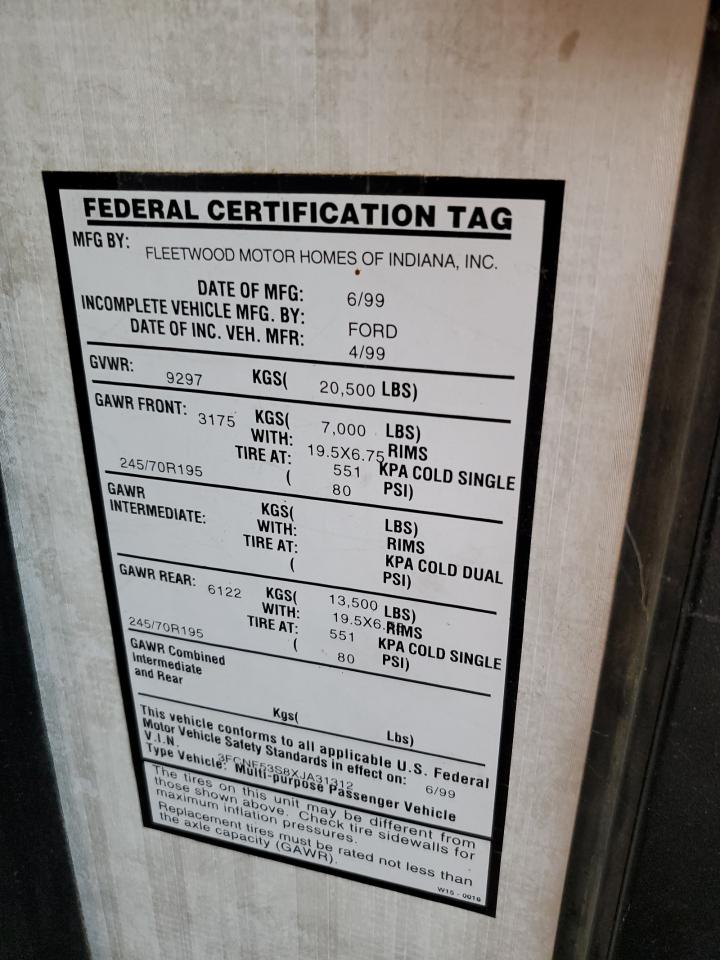 1999 Ford F550 Super Duty Stripped Chassis VIN: 3FCNF53S8XJA31312 Lot: 81946535