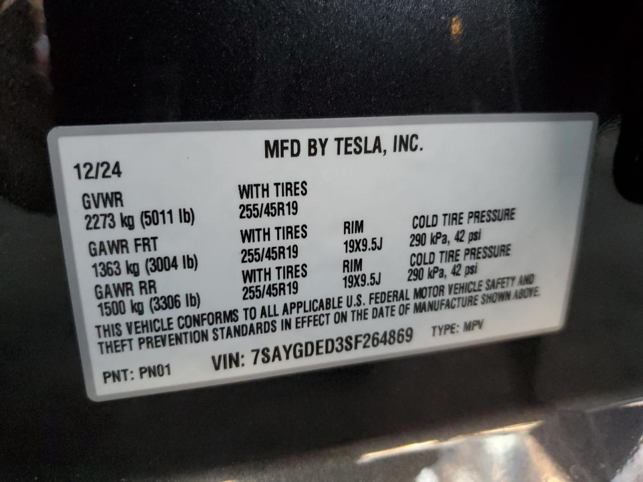 2025 Tesla Model Y VIN: 7SAYGDED3SF264869 Lot: 90709965
