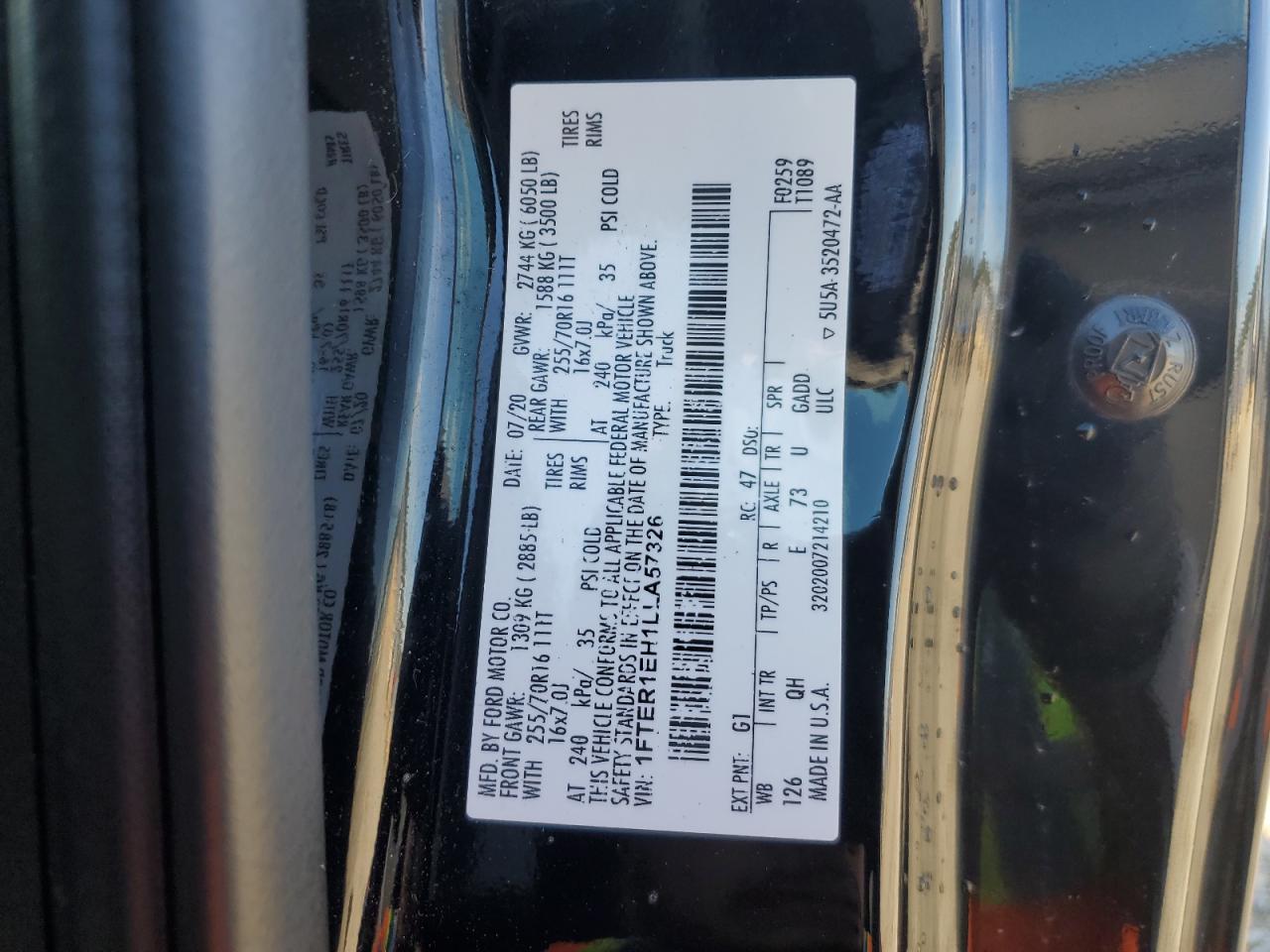 2020 Ford Ranger Xl VIN: 1FTER1EH1LLA57326 Lot: 81993105