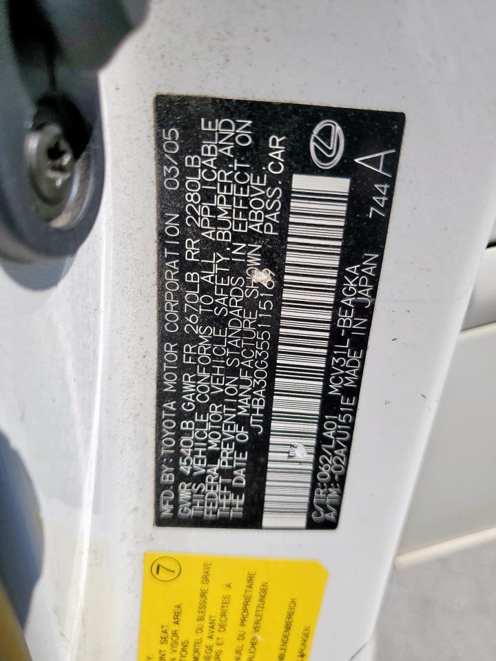 2005 Lexus Es 330 VIN: JTHBA30G355115169 Lot: 85140095