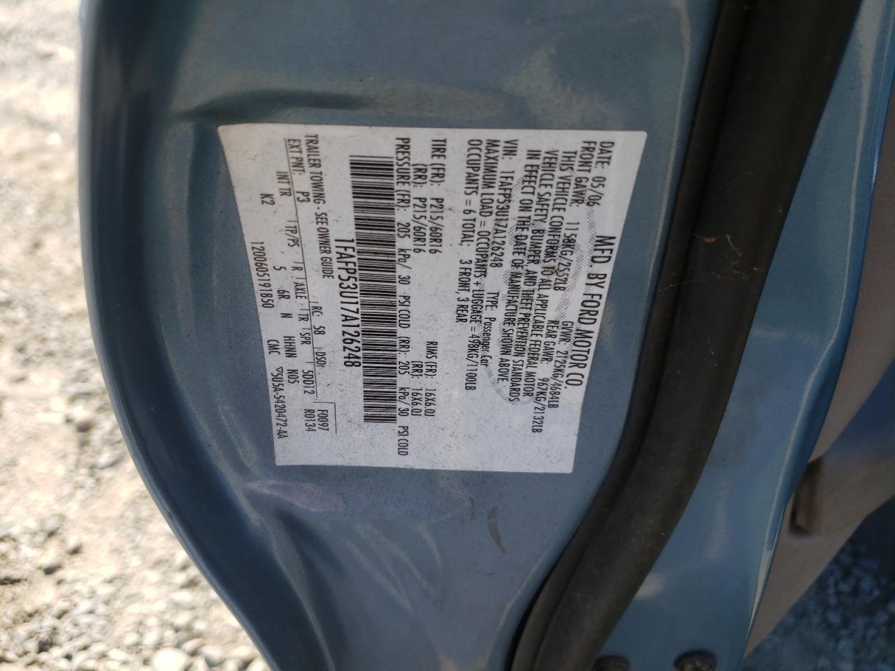 2007 Ford Taurus Se VIN: 1FAFP53U17A126248 Lot: 82355045