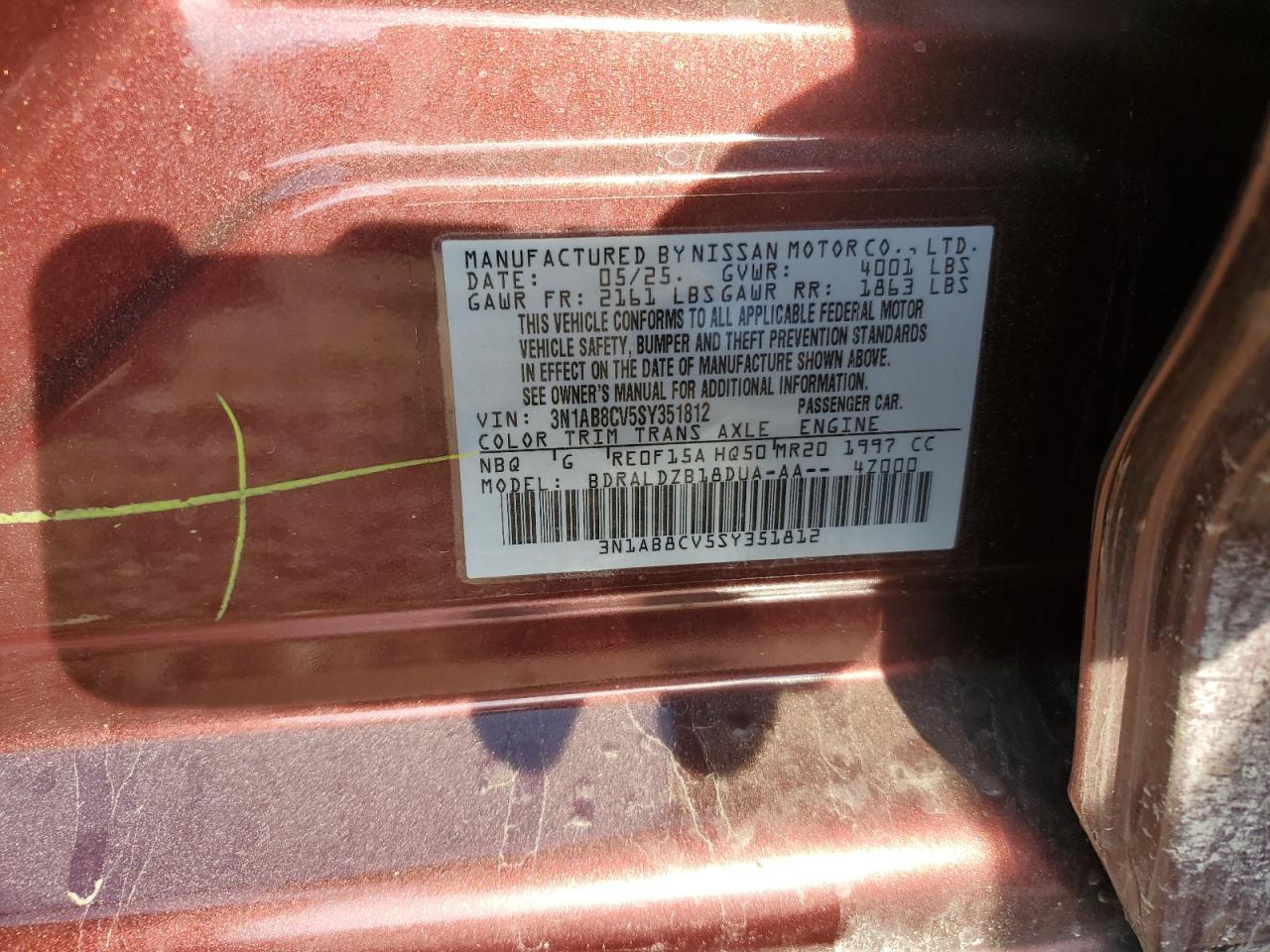 2025 Nissan Sentra Sv VIN: 3N1AB8CV5SY351812 Lot: 86414225