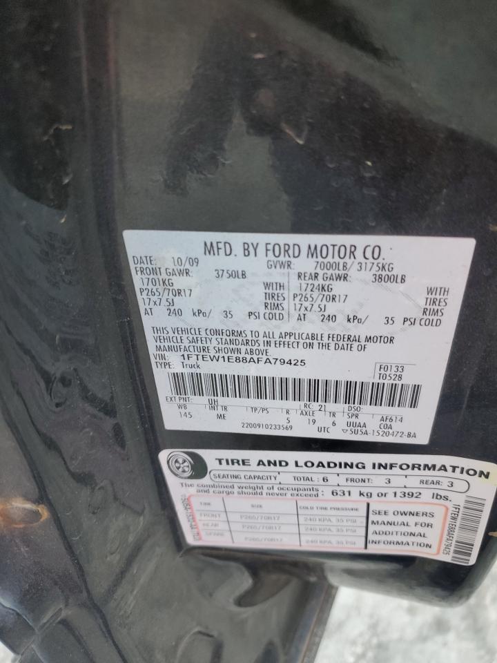 2010 Ford F150 Supercrew VIN: 1FTEW1E88AFA79425 Lot: 84428045