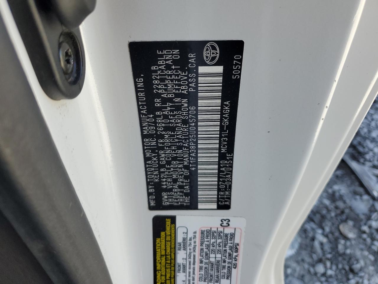 2005 Toyota Camry Solara Se VIN: 4T1FA38P25U045706 Lot: 82211145