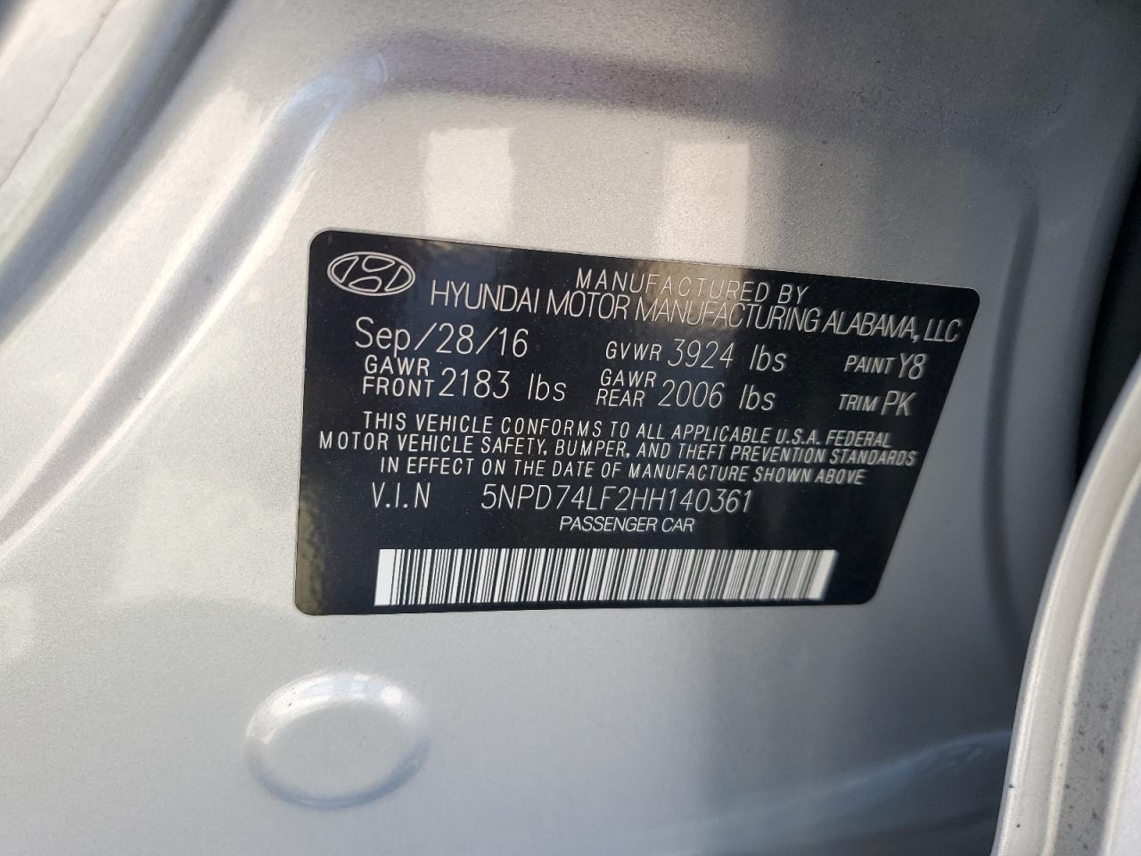 2017 Hyundai Elantra Se VIN: 5NPD74LF2HH140361 Lot: 85538165