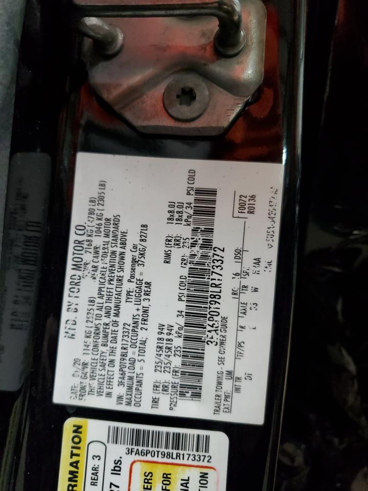 2020 Ford Fusion Se VIN: 3FA6P0T98LR173372 Lot: 85315735