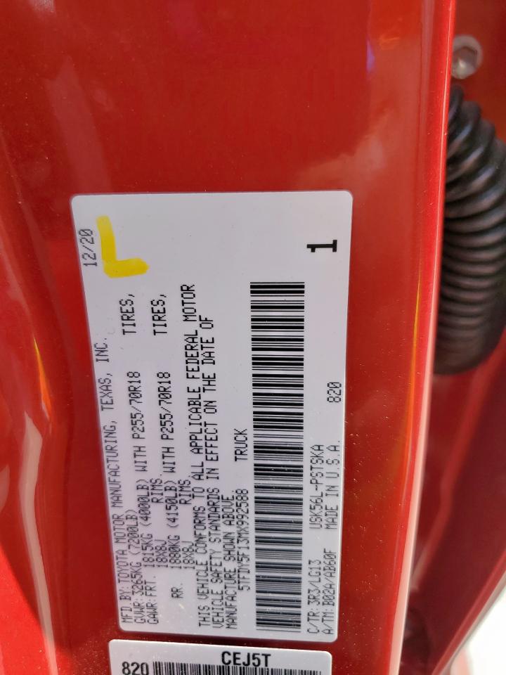 2021 Toyota Tundra Crewmax Sr5 VIN: 5TFDY5F13MX992588 Lot: 85689495