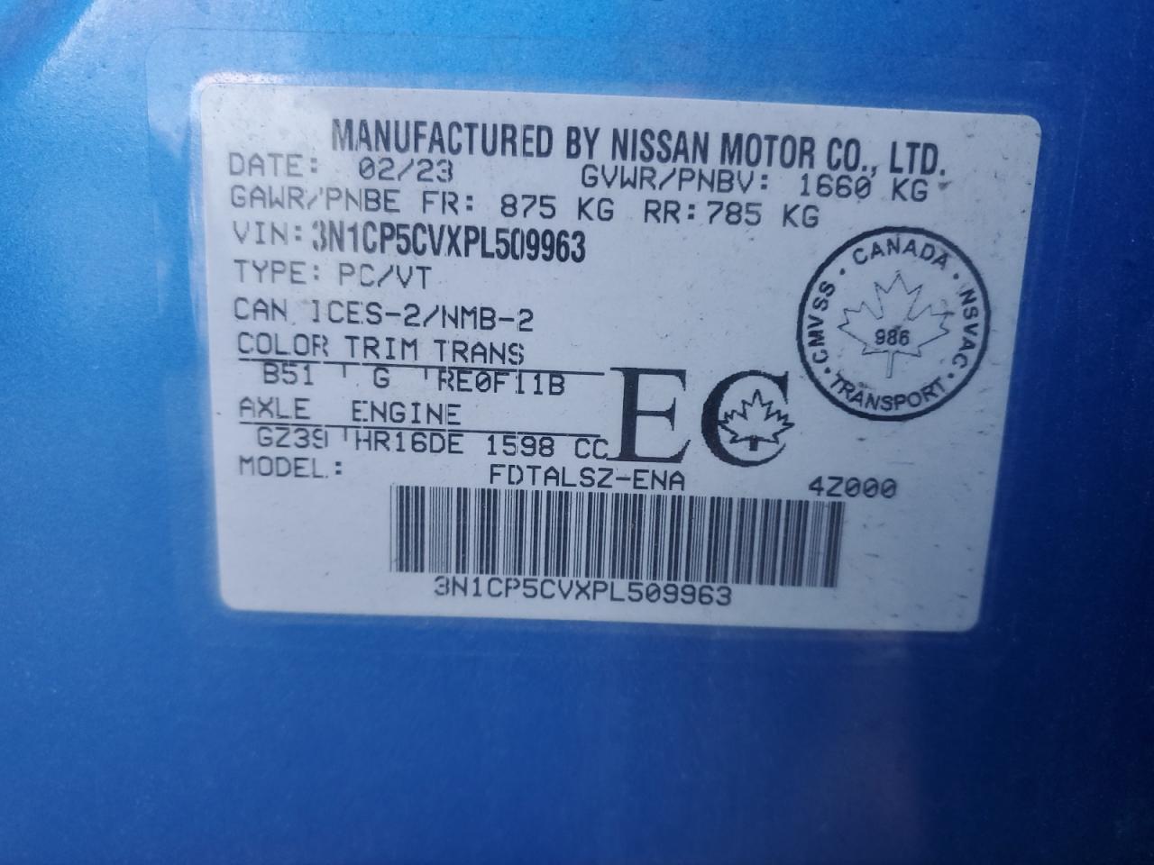 2023 Nissan Kicks Sv VIN: 3N1CP5CVXPL509963 Lot: 89829935