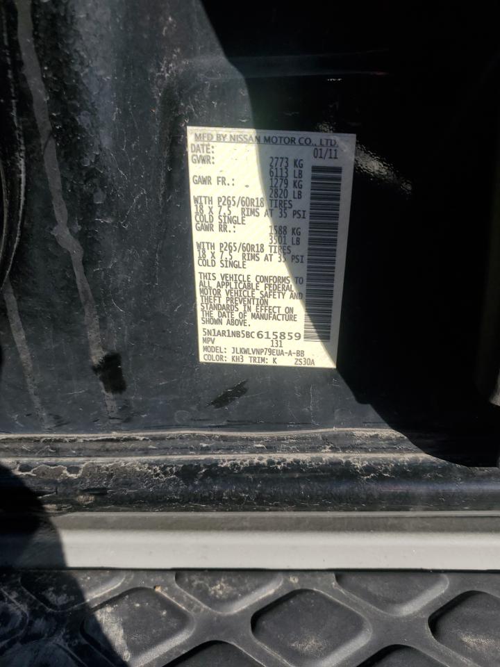 2011 Nissan Pathfinder S VIN: 5N1AR1NB5BC615859 Lot: 85921245