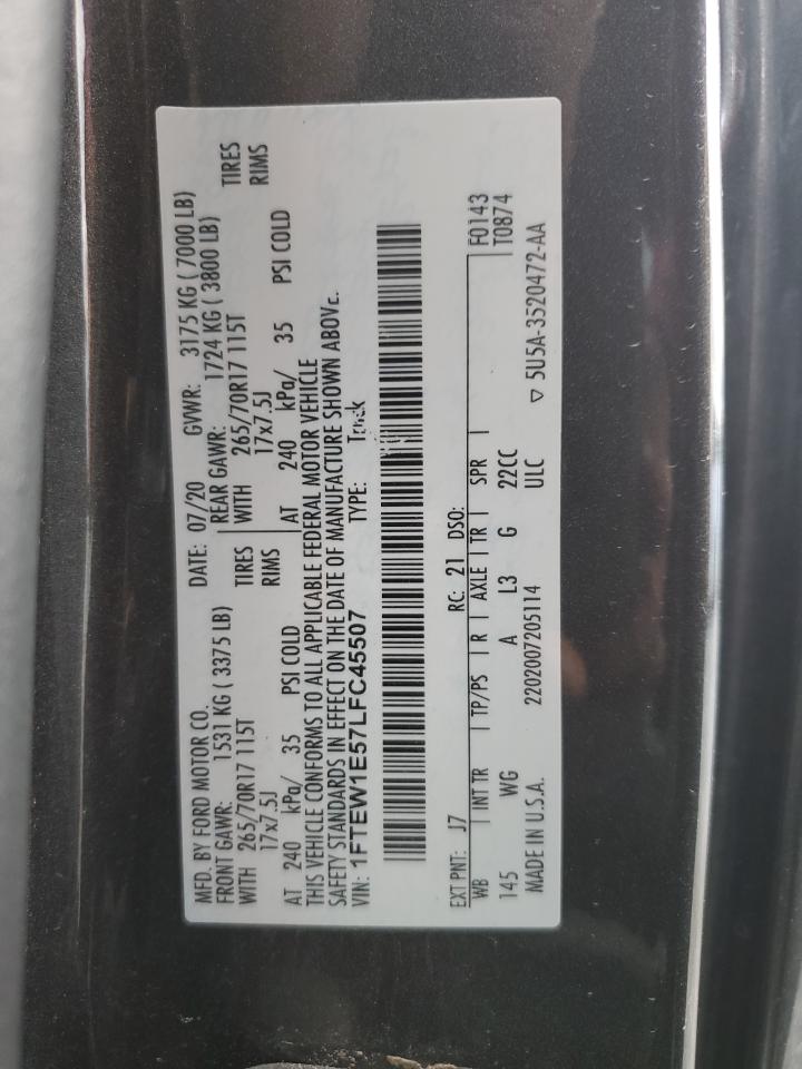 2020 Ford F150 Supercrew VIN: 1FTEW1E57LFC45507 Lot: 84996025
