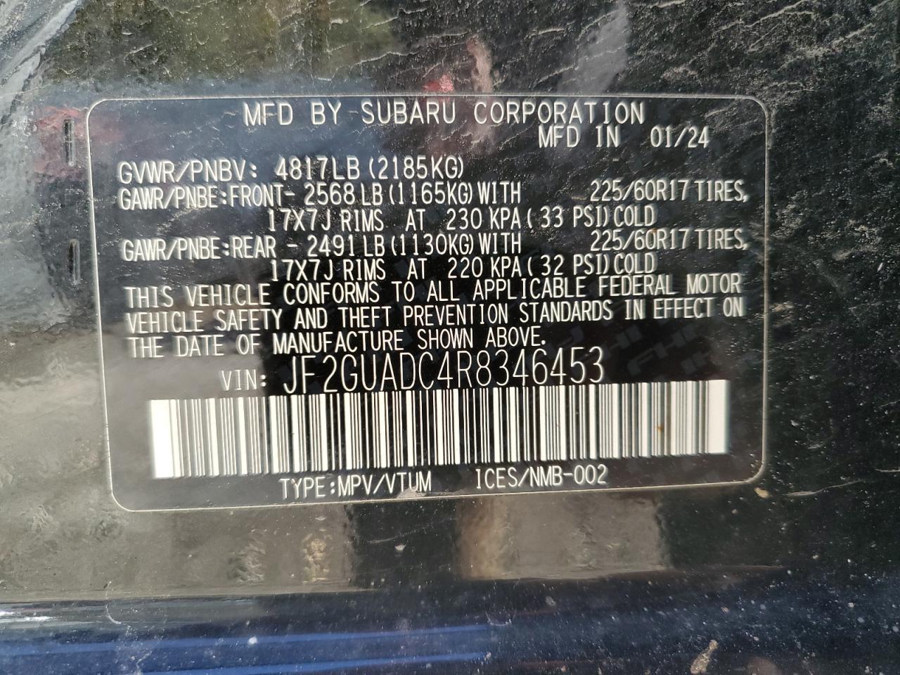 2024 Subaru Crosstrek Premium VIN: JF2GUADC4R8346453 Lot: 84948755