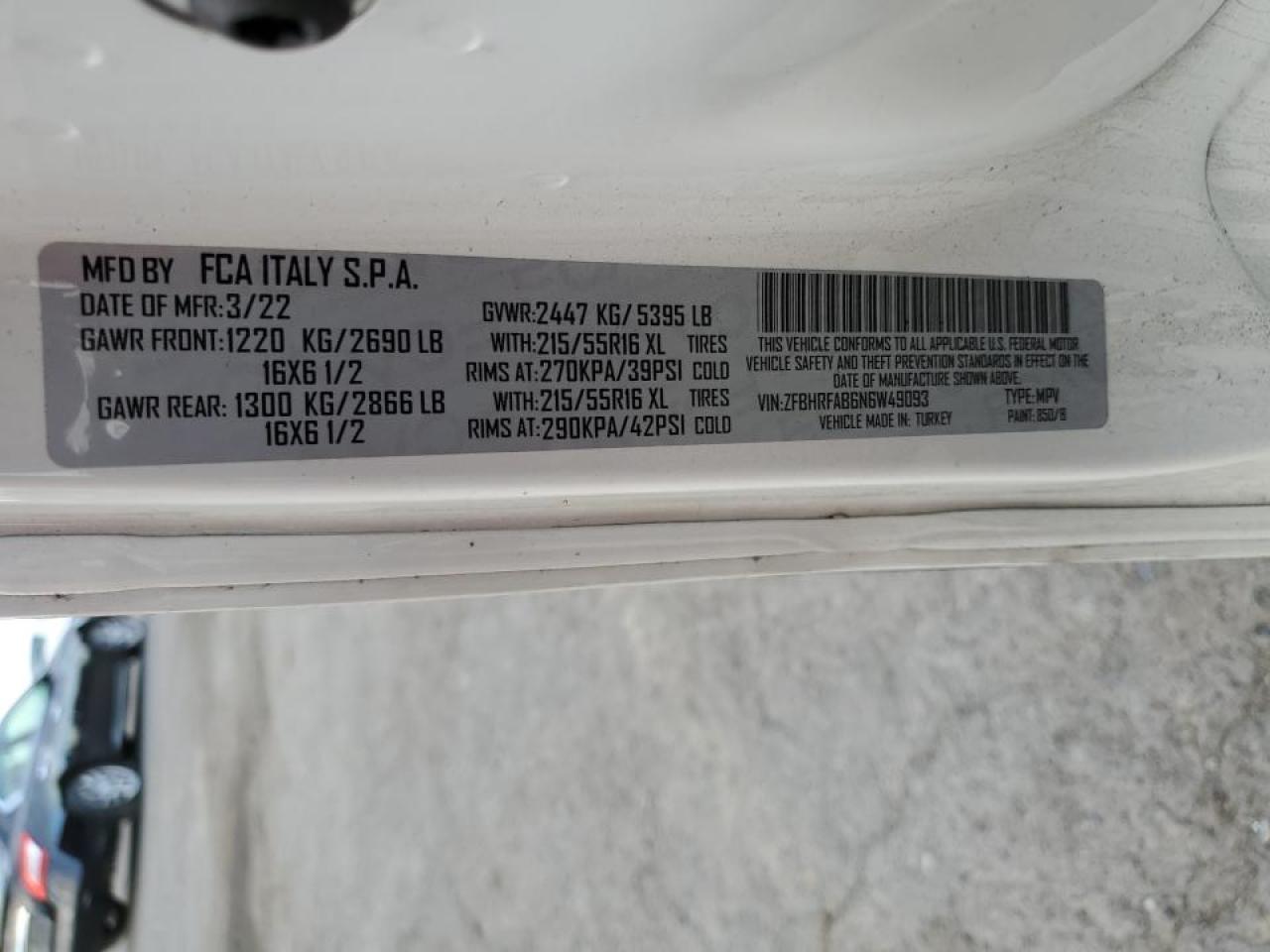 2022 Ram Promaster City Tradesman VIN: ZFBHRFAB6N6W49093 Lot: 90664845