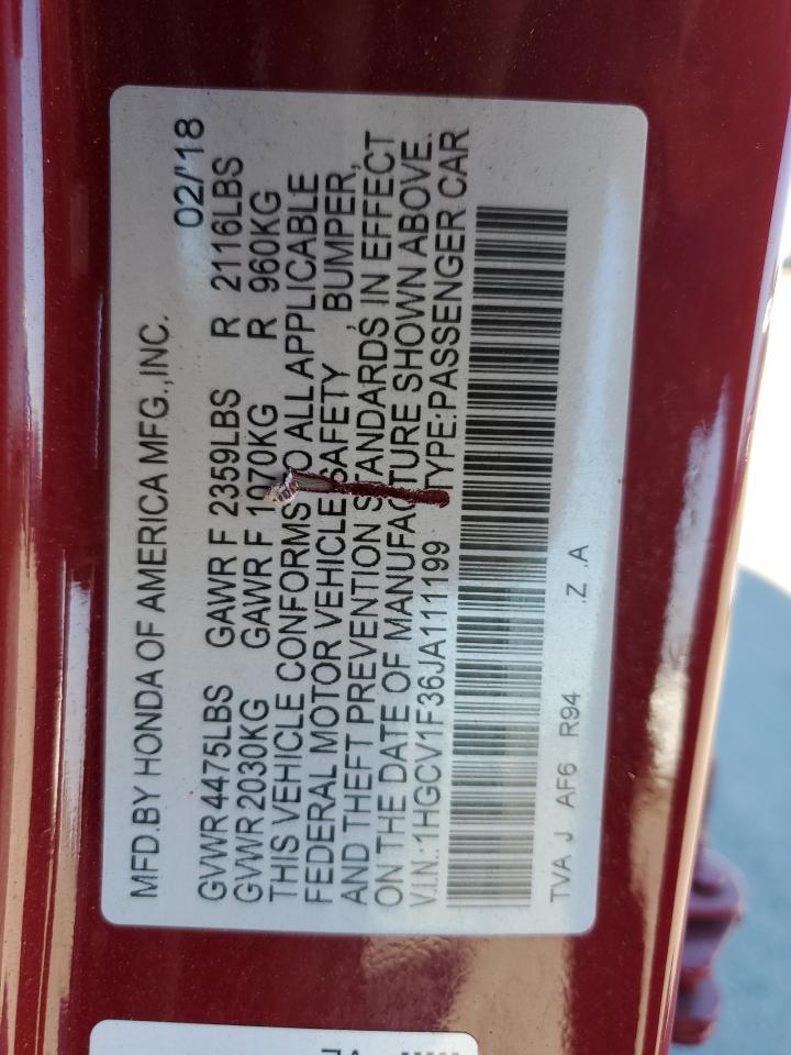 2018 Honda Accord Sport VIN: 1HGCV1F36JA111199 Lot: 82276065