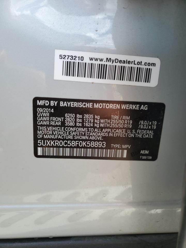 2015 BMW X5 xDrive35I VIN: 5UXKR0C58F0K58893 Lot: 85277295