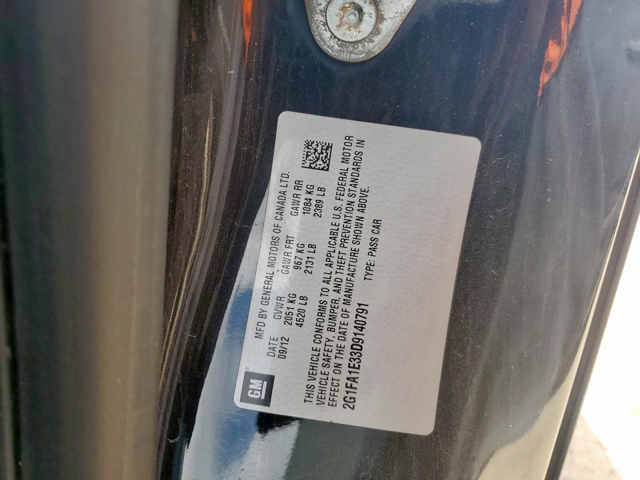 2013 Chevrolet Camaro Ls VIN: 2G1FA1E33D9140791 Lot: 85364725