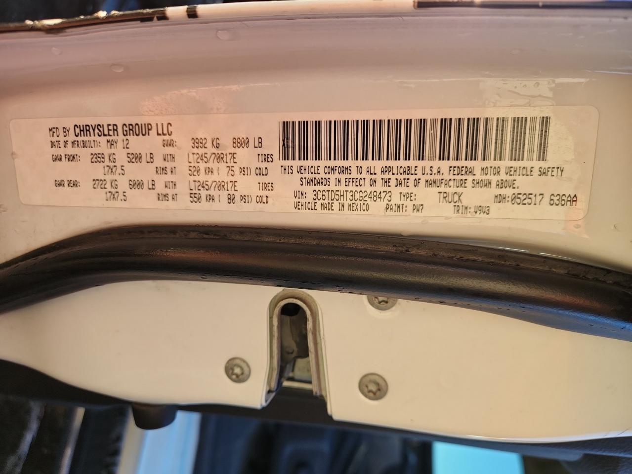 2012 Dodge Ram 2500 St VIN: 3C6TD5HT3CG248473 Lot: 90945815