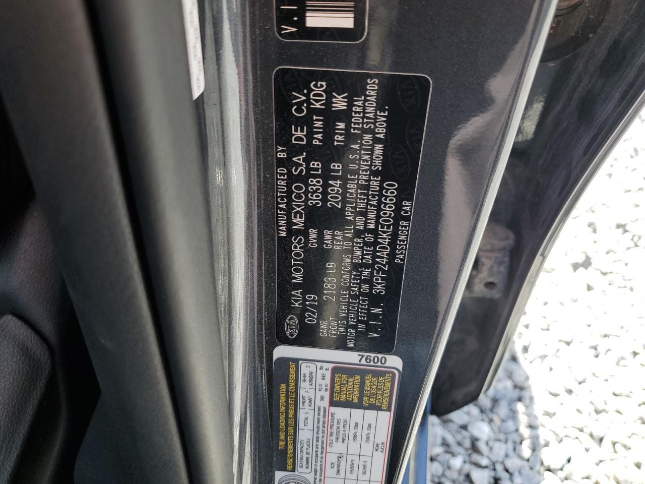 2019 Kia Forte Fe VIN: 3KPF24AD4KE096660 Lot: 86823385