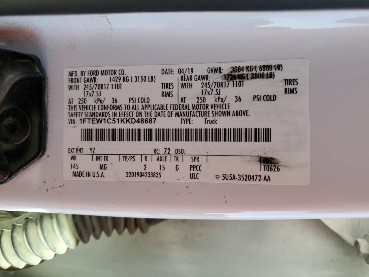 2019 Ford F150 Supercrew VIN: 1FTEW1C51KKD48687 Lot: 82255615
