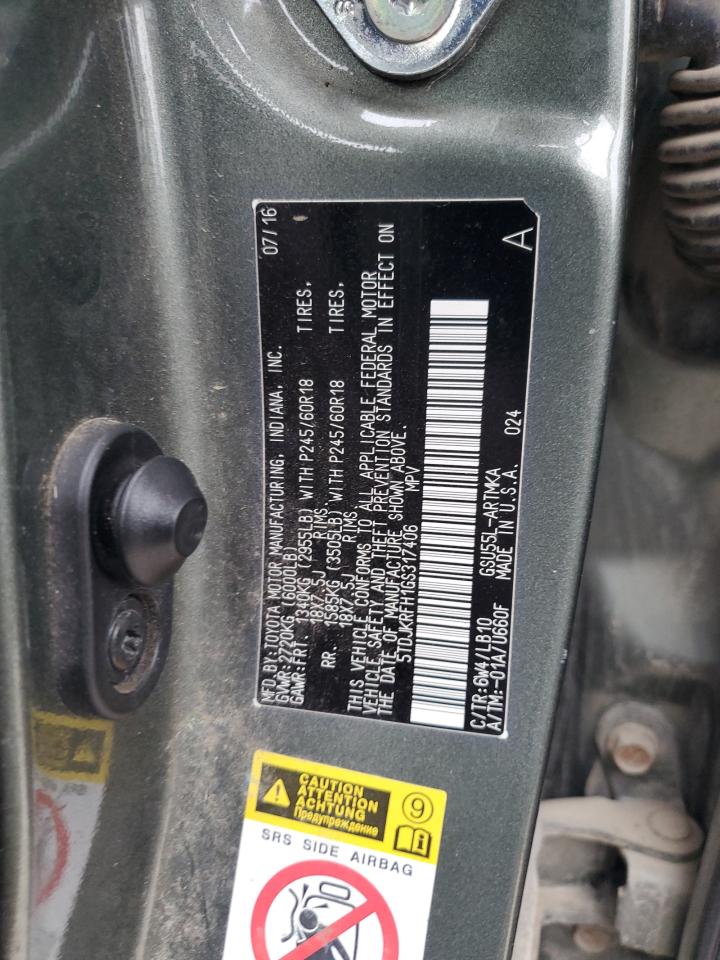 2016 Toyota Highlander Xle VIN: 5TDJKRFH1GS317406 Lot: 89834755