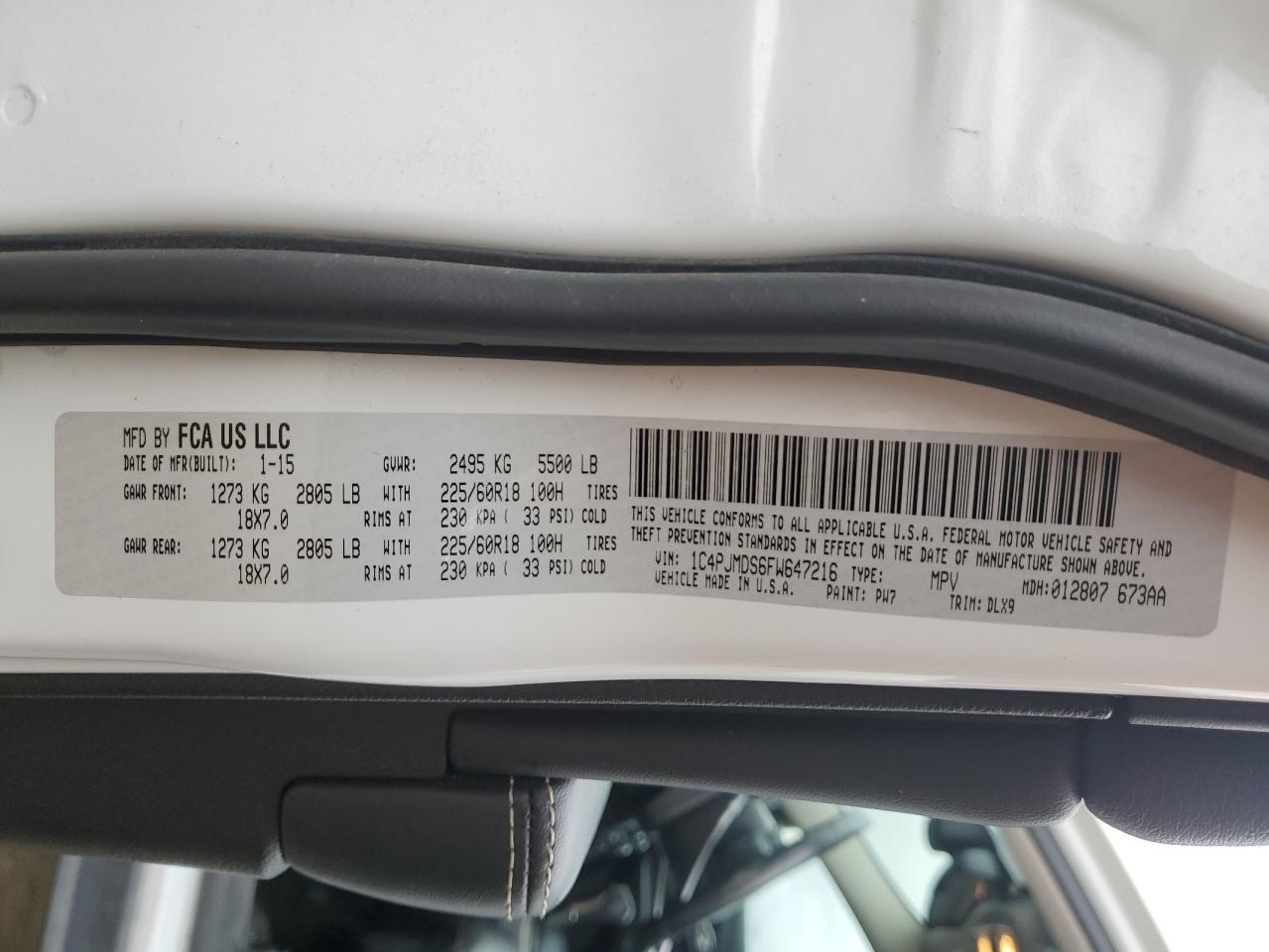 2015 Jeep Cherokee Limited VIN: 1C4PJMDS6FW647216 Lot: 89847215