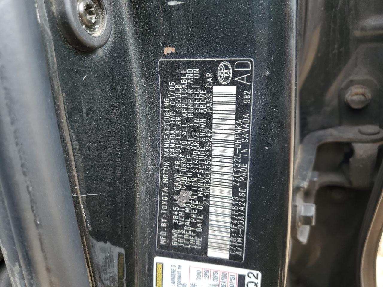 2005 Toyota Corolla Matrix Xr VIN: 2T1KR30E35C435247 Lot: 89831305