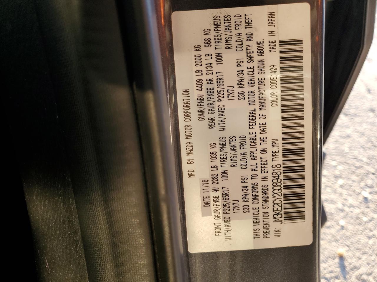 2016 Mazda Cx-5 Touring VIN: JM3KE2CY2G0894818 Lot: 89531645